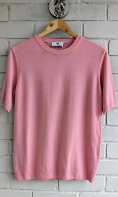 PETER HAHN UK 14 Pink Jumper Fine Knit Pure Tazmanian Wool, Short Sleeve, Round - Image 1 of 4