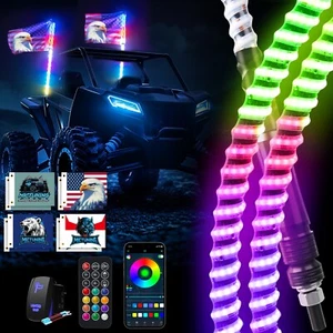 2 Piezas Luces Látigo RGB de 3 pies Bandera PREMIUM COB LED Control Remoto y Controlador de Aplicación Impermeable - Imagen 1 de 10