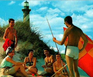 Beach Party at Cape Hatteras Lighthouse Postcard K-8159 Outer Banks OBX - Picture 1 of 4