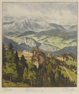 LUDWIG BÜRGEL Farbradierung SEMMERING Österreich Radierung 1940/50's etching - Bild 1 von 4