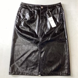 BNWT Ladies M&S Black Faux Leather Wet Look Skirt Size 12 LONG (369G) - Picture 1 of 7