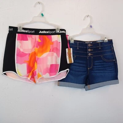 2x Justice Sport/Jordache Girls Dolphin & Jeans Shorts-12-Dark Wash Denim - Image 1 of 4