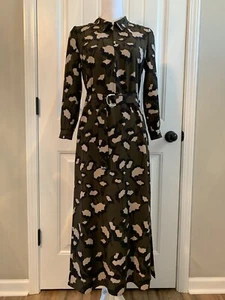 New Authentic Hugo Boss Belted Dress in Italian Floral-print Crepe Green Sz 2 - Picture 1 of 12