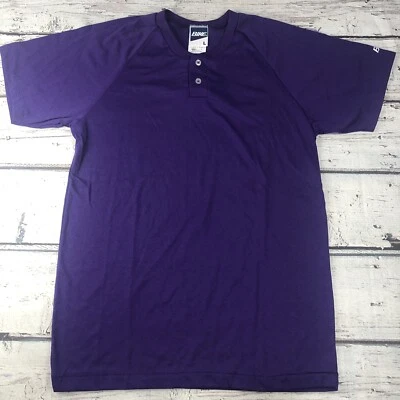 复古自行车运动紫色 T 恤 SZ L 单针 2 纽扣衬衫袖 — 第 1/4 张图片