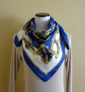 Vintage HERMES Paris "Les Poues de Canon" von Caty Latham marineblau Twill Seidentuch + Box - Bild 1 von 15