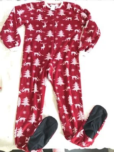 SLEEPYTIME PJ’s Red white one piece Kids Size 10 footed fleece pajamas - Picture 1 of 7