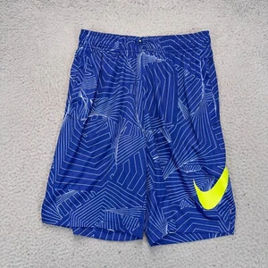 Nike Shorts Youth Boys Large Blue Yellow Geometric Drifit Activewear Running Gym - Picture 1 of 10