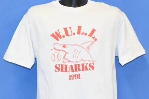vintage 90s WULL SHARKS 1991 LITTLE LEAGUE BASEBALL WHITE COTTON t-shirt LARGE L - Picture 1 of 5