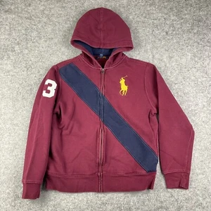 Polo Ralph Lauren Hoodie Youth Large (14-16) Marooon Blue Full Zip Kids Boys - Picture 1 of 12