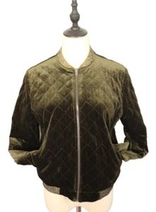 Nu Denmark Size S 10 Dark Olive Green Quilted Velvet Long Sleeve Bomber Jacket - Picture 1 of 10