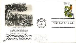 FDC 1982 SC #2002b Artcraft, Robin & Wood Violet - DC Cancel - Single - J5317 - Picture 1 of 2
