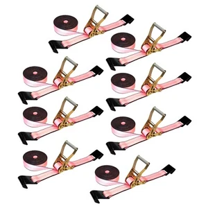 USA 8 Pack Heavy Duty 2" x 30' Ratchet Tie Down Strap w/Flat Hook WLL 3333 LBS - Picture 1 of 7