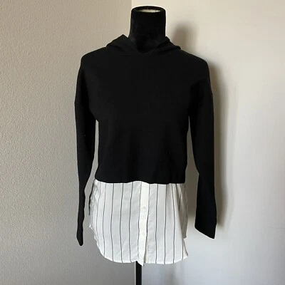 Nuevo con etiquetas Alice + Olivia suéter con capucha negro con conjunto sin mangas a rayas XS $395 Foto 1 de 4