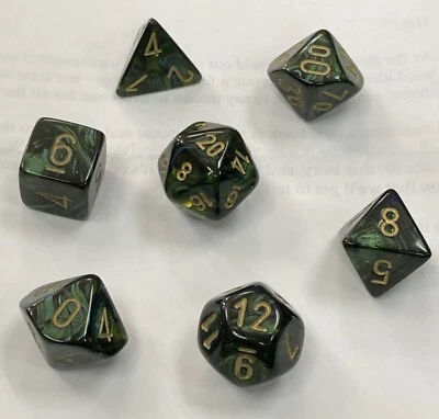 Juego de 7 troqueles Chessex Dice CHX22415 Mega-caedral Scarab Jade/oro Foto 1 de 3