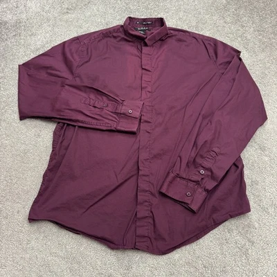 21 Hombres Cuello Banda Oculto Abotonado Camisa Para Hombres XL Borgoña Manga Larga Algodón Foto 1 de 4