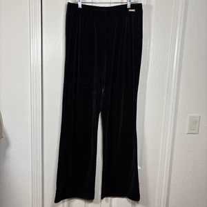 St John Velour Wide Leg Lounge Pants Large Black Drawstring Pull On - Picture 1 of 12