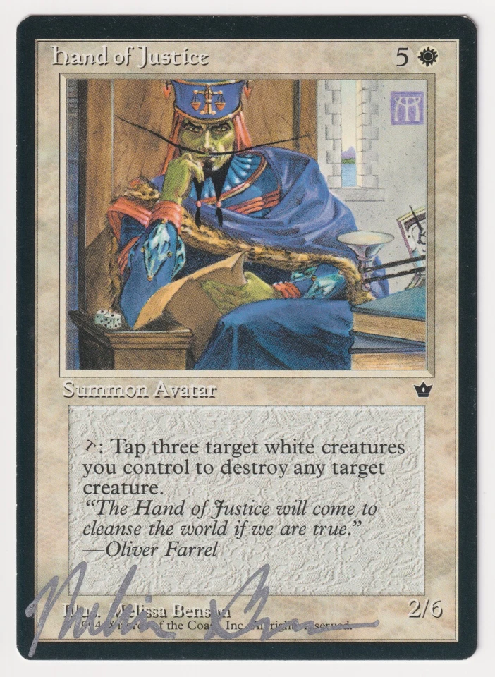 Silver Signed Hand of Justice MP Artist Melissa A. Benson Fallen Empires MTG! - Image 1 of 2