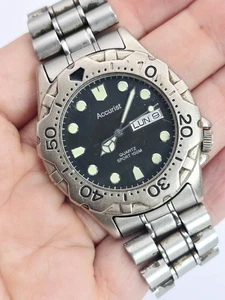 Vintage French Accurist Divers Sports 100M Day Date Stainless Steel Men's Watch - Picture 1 of 5