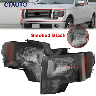 Projector Style Headlight Headlamp for 2009-2014 Ford F-150 Halogen Black L & R Foto 1 de 4