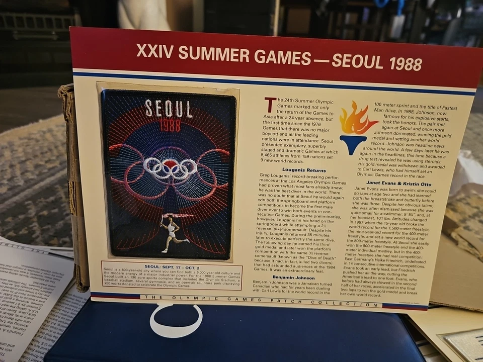 XXIV JUEGOS OLÍMPICOS DE VERANO SEÚL 1988 PARCHE COLECCIONABLE Y TARJETA INFORMATIVA Foto 1 de 2