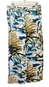 Chico’s Wide Leg Linen Size 1 Floral Tropical Pull On Pant Green Blue - Picture 1 of 4