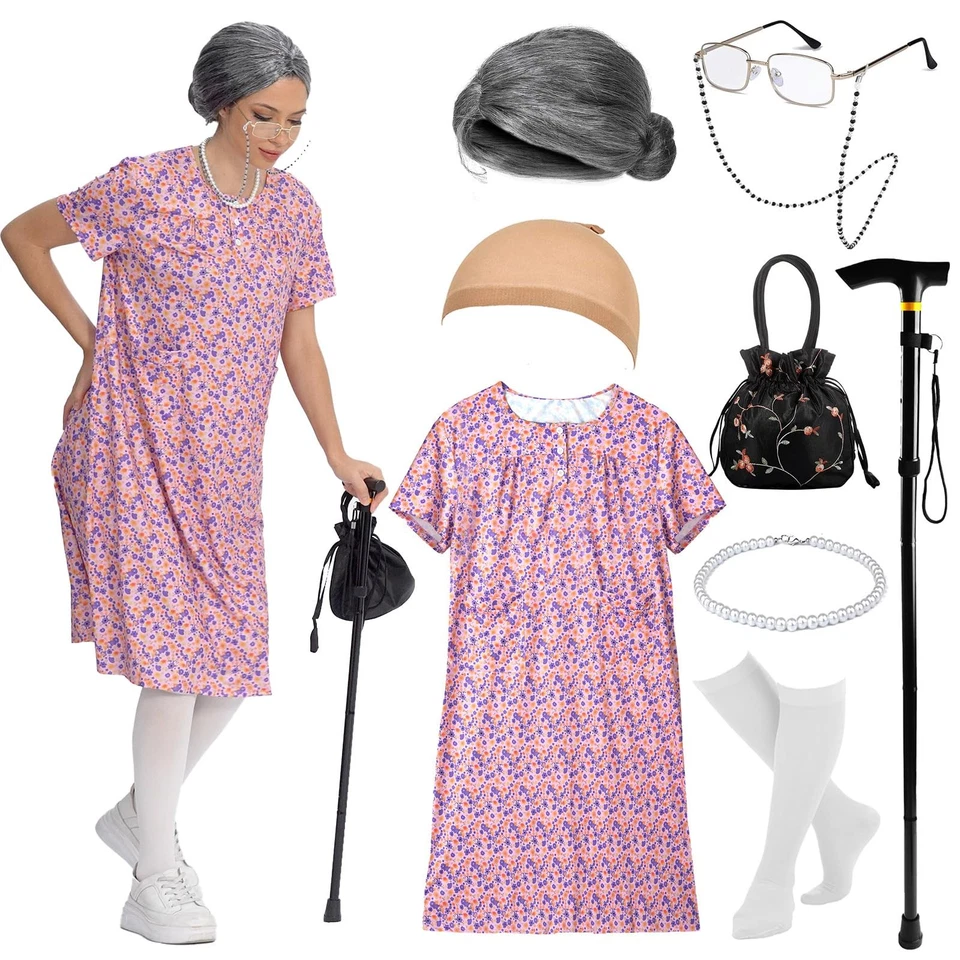 Old Lady Costume for Women, Halloween 100 Days of school Old Person Costume, ... - Image 1 of 4
