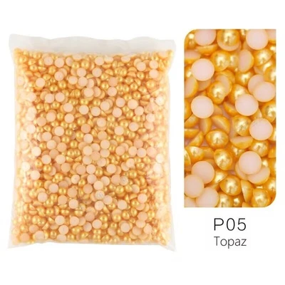 400 Gold Color Acrylic FlatBack Half Pearl Bead Flat Back 8mm Scrapbook Craft - Image 1 of 4