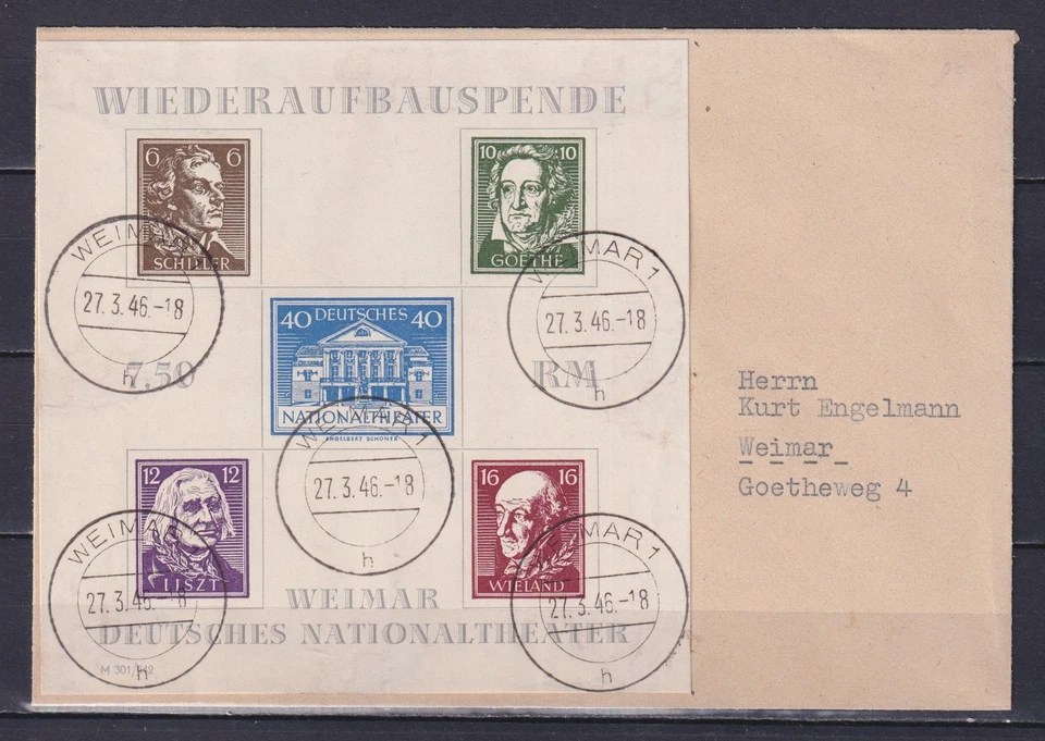 GERMANY 1946, Mi# Bl 3A, CV €380, Soviet zone, Thuringen, FDC - Image 1 of 2