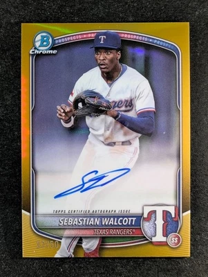 2025 Bowman SEBASTIAN WALCOTT 32/50 Auto Gold Prospects Texas Rangers #CPA-SW - Image 1 of 3
