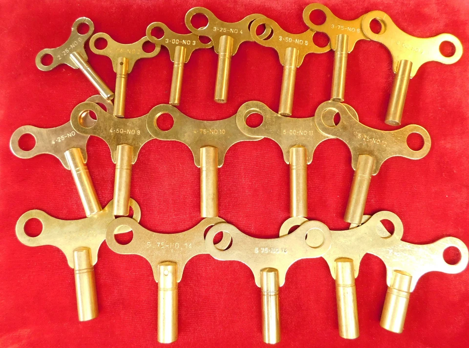 Clock Winding Key Assortment 17 Sizes Pieces Single End Brass 2.25 mm to 6.25 mm - Image 1 of 1