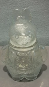 CONTENEDOR DE CARAMELO DE CONEJO DE VIDRIO 6.5"H X 5"W TAPA DE CABEZA TIENE SELLO DE PLÁSTICO TRANSPARENTE UG24 - Imagen 1 de 2
