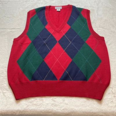 Chaleco de Lana Tricots St Raphael Vintage Tejido Argyle Cuello en V Talla Grande Foto 1 de 4