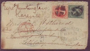 St Dennis MD to ENGLAND to ITALY 1879 Cover 2 DIFFERENT COMPANY FWD MARKINGS !! - Picture 1 of 2