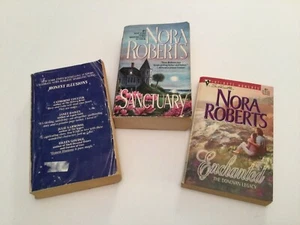 NORA ROBERTS BOOKS - 3 PAPERBACKS - SANCTUARY - ENCHANTED - HONEST ILLUSIONS - Picture 1 of 9