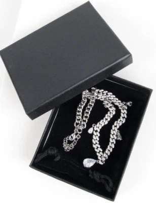 $450 Cubic Zirconia Silver-Tone Pear-Cut Cuban Link Choker Necklace New In Box - Image 1 of 4