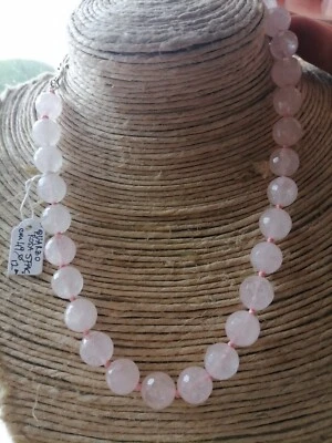Collana QUARZO ROSA Nat Sfacc cm 49 mm 12 nuova argento tibetano - Immagine 1 di 4