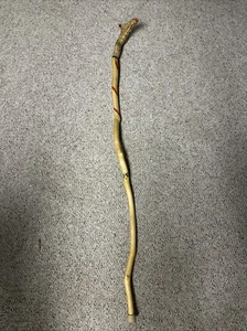 Vintage Hand Carved/Painted Wooden Cane Walking Stick W/Varnish Rubber Boot 52” - Picture 1 of 6