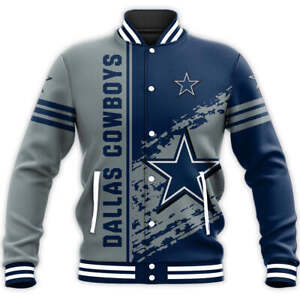 Dallas Cowboys Varsity Jacket Snap Button Outwear Casual Football Coat Fans Gift