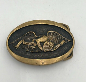 Vintage Solid Brass Belt Buckle - United We Stand Eagle Wings