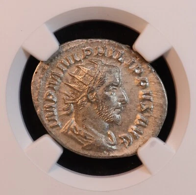 Roman Empire Philip I Double Denarius (244-249 AD) - NGC Choice XF! Annona Rev. - Image 1 of 4