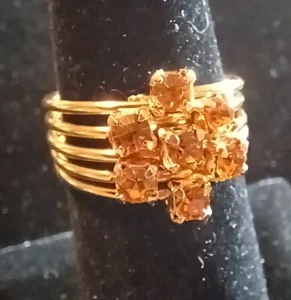 Topaz Glass Gold Tone Rings Size 7.5  Stackable Set of Five - Picture 1 of 4