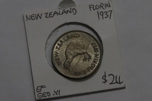 🧭 🇳🇿 NEW ZEALAND FLORIN 1937 SILVER HIGH GRADE B70 #128 - Picture 1 of 3
