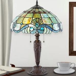 Lamp Tiffany Antiqued Style Table Stained Glass Vintage Shade Light Desk Accent - Picture 1 of 8