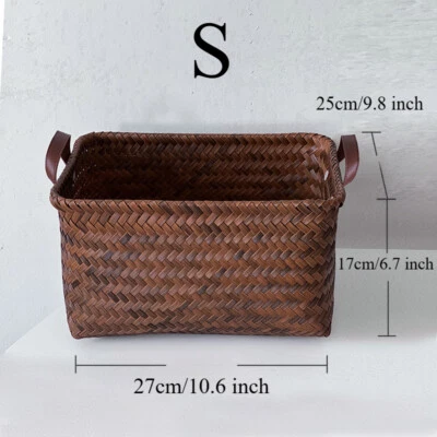 1X PU Handle Storage Basket Imitation Rattan Woven Laundry Washing Basket Home - Image 1 of 4