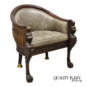 Baker Stately Homes Grey Leather Lions Head Pull Up Tub Chair Club Chair - Picture 1 of 12