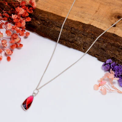 Pink Tourmaline Gemstone 925 Sterling Silver Pendant Necklace 28-31" b202 - Image 1 of 4