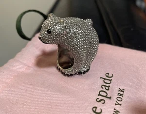 Kate Spade ARCTIC FRIENDS POLAR BEAR Silver Tone Rhinestone Ring Size 6 - Picture 1 of 3