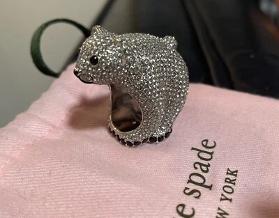 Kate Spade ARCTIC FRIENDS POLAR BEAR Silver Tone Rhinestone Ring Size 6 - Image 1 of 3