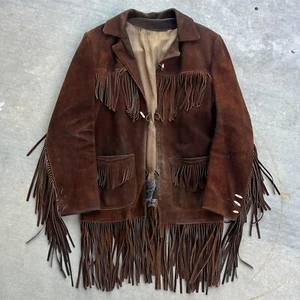 Suede Leather Fringe Jacket Vintage Western 1960s 1970s Hippie - YELLOWSTONE - Picture 1 of 18