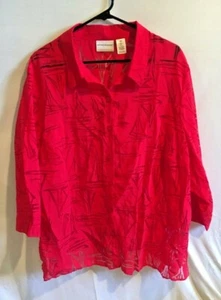 Women's Alfred Dunner Red Button Front top Sailboat Print Nautical Plus Size 22W - Picture 1 of 3